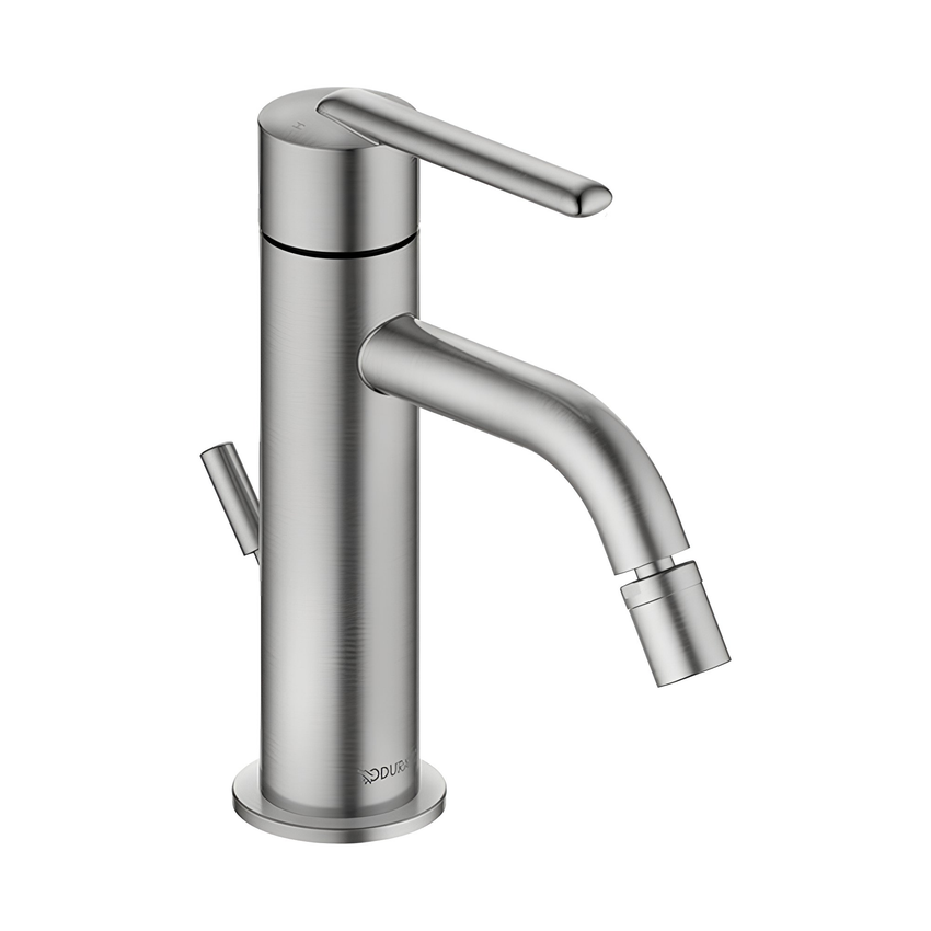 Immagine di Duravit BALCOON miscelatore monocomando per bidet, con scarico, finitura acciaio spazzolato BA2400001070
