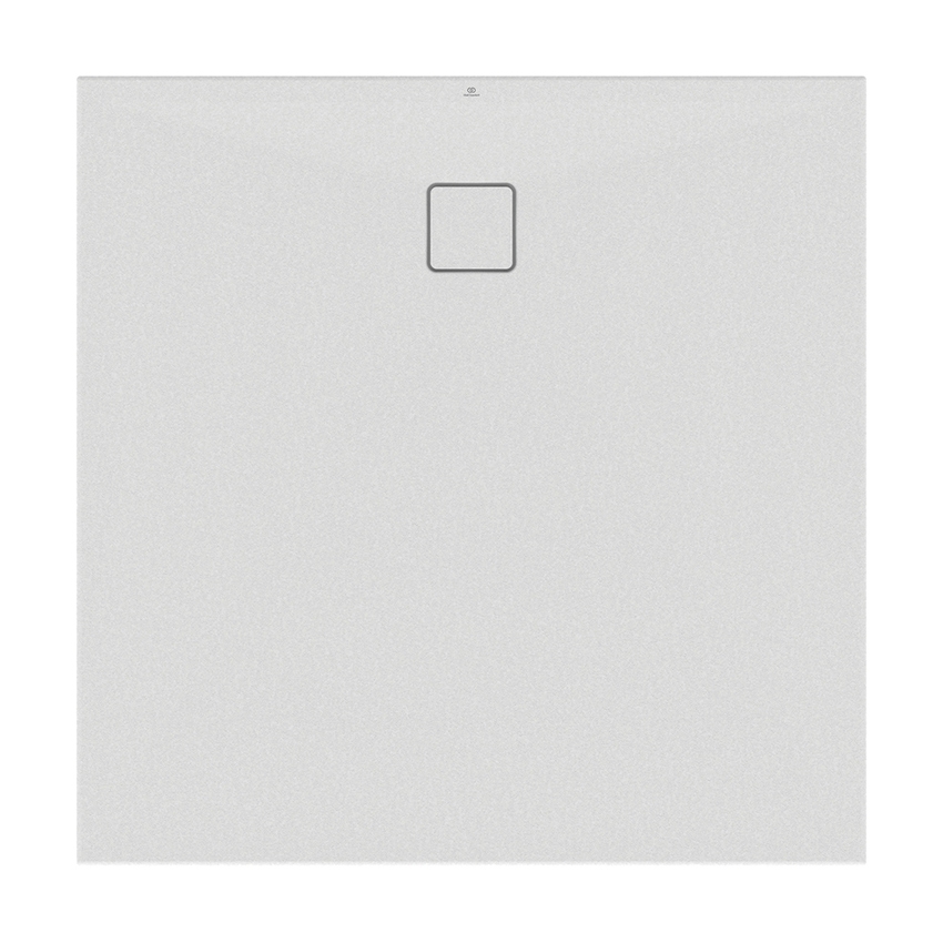 Immagine di Ideal Standard ULTRA FLAT EVO piatto doccia quadrato 120 cm, installazione sopra pavimento o filo pavimento, in StoneTech, antiscivolo, colore bianco seta finitura opaco T5531FO