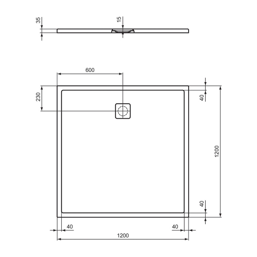 Immagine di Ideal Standard ULTRA FLAT EVO piatto doccia quadrato 120 cm, installazione sopra pavimento o filo pavimento, in StoneTech, antiscivolo, colore bianco seta finitura opaco T5531FO