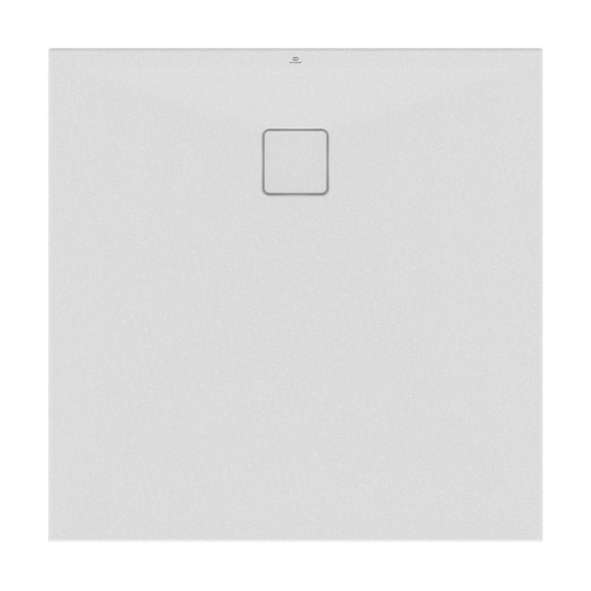 Immagine di Ideal Standard ULTRA FLAT EVO piatto doccia quadrato 100 cm, installazione sopra pavimento o filo pavimento, in StoneTech, antiscivolo, colore bianco seta finitura opaco T5424FO