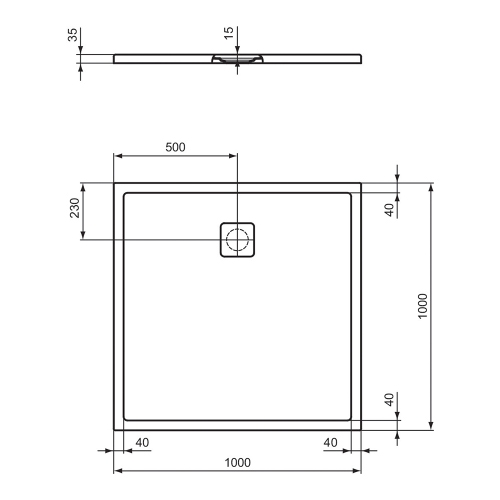 Immagine di Ideal Standard ULTRA FLAT EVO piatto doccia quadrato 100 cm, installazione sopra pavimento o filo pavimento, in StoneTech, antiscivolo, colore bianco seta finitura opaco T5424FO