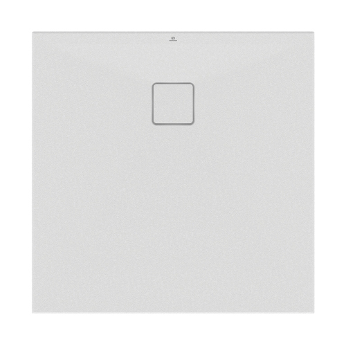 Immagine di Ideal Standard ULTRA FLAT EVO piatto doccia quadrato 90 cm, installazione sopra pavimento o filo pavimento, in StoneTech, antiscivolo, colore bianco seta finitura opaco T5425FO