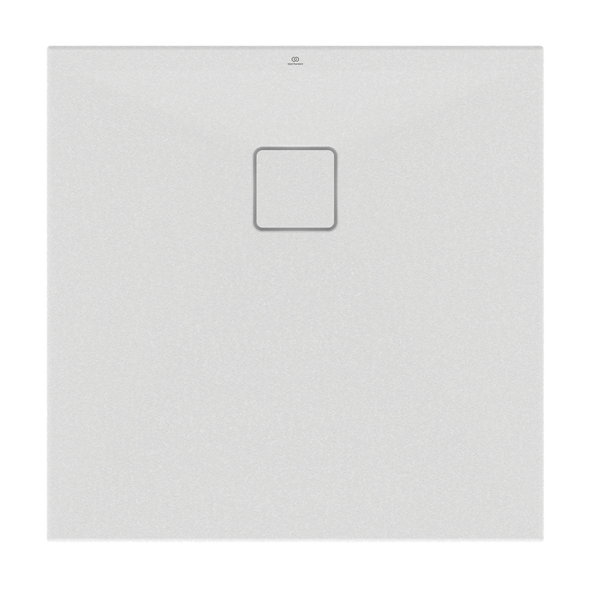 Immagine di Ideal Standard ULTRA FLAT EVO piatto doccia quadrato 80 cm, installazione sopra pavimento o filo pavimento, in StoneTech, antiscivolo, colore bianco seta finitura opaco T5426FO