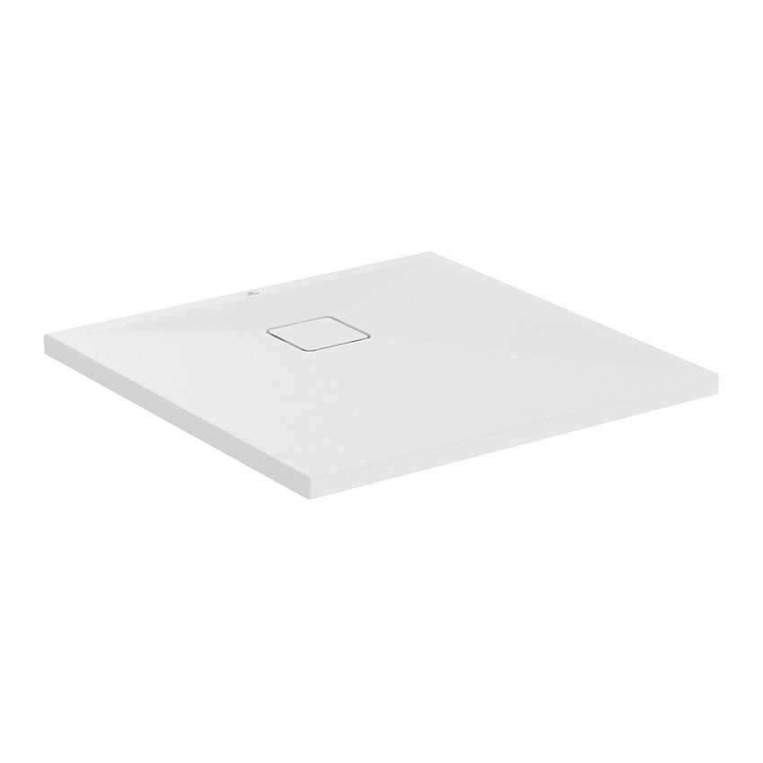 Immagine di Ideal Standard ULTRA FLAT EVO piatto doccia quadrato 80 cm, installazione sopra pavimento o filo pavimento, in StoneTech, antiscivolo, colore bianco seta finitura opaco T5426FO