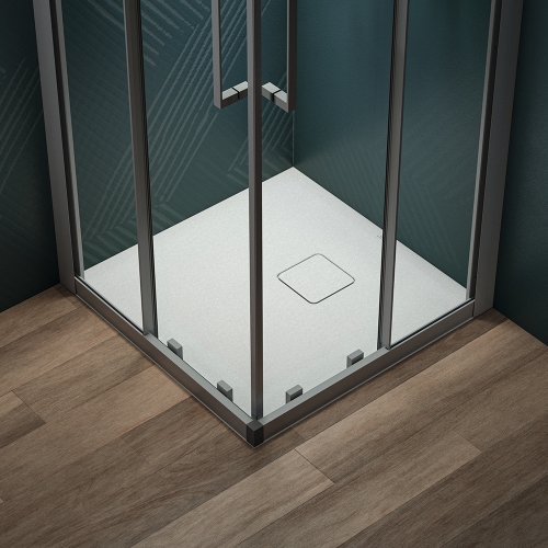 Immagine di Ideal Standard ULTRA FLAT EVO piatto doccia quadrato 70 cm, installazione sopra pavimento o filo pavimento, in StoneTech, antiscivolo, colore bianco seta finitura opaco T5427FO