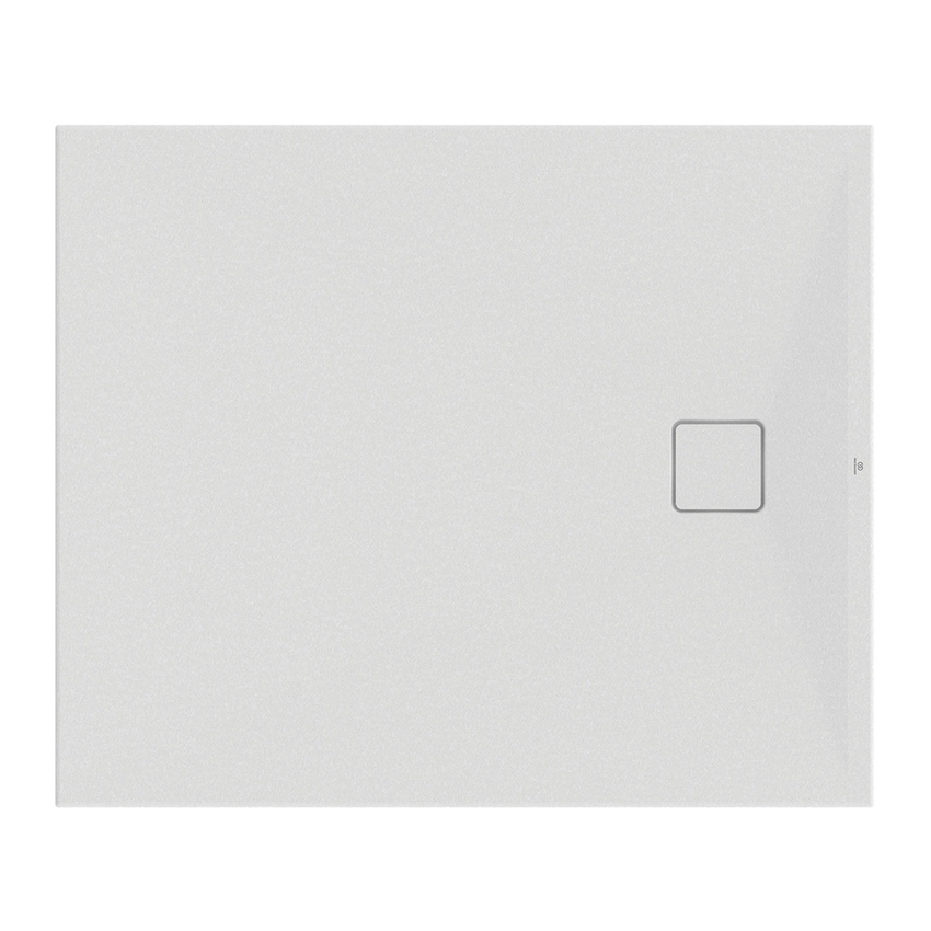 Immagine di Ideal Standard ULTRA FLAT EVO piatto doccia rettangolare L.120 P.100 cm, installazione sopra pavimento o filo pavimento, in StoneTech, antiscivolo, con scarico sul lato corto, colore bianco seta finitura opaco T5437FO