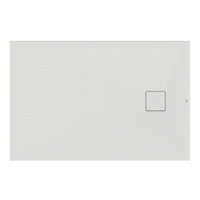 Immagine di Ideal Standard ULTRA FLAT EVO piatto doccia rettangolare L.120 P.80 cm, installazione sopra pavimento o filo pavimento, in StoneTech, antiscivolo, con scarico sul lato corto, colore bianco seta finitura opaco T5439FO