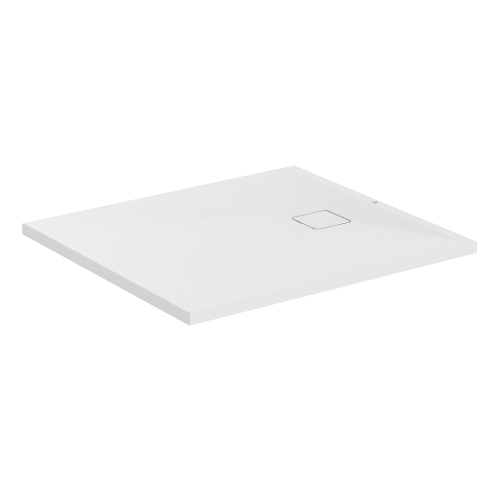 Immagine di Ideal Standard ULTRA FLAT EVO piatto doccia rettangolare L.100 P.90 cm, installazione sopra pavimento o filo pavimento, in StoneTech, antiscivolo, con scarico sul lato corto, colore bianco seta finitura opaco T5441FO