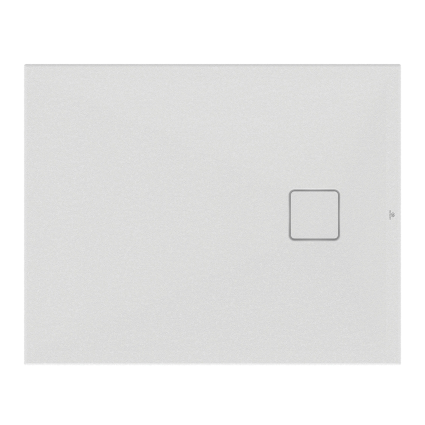 Immagine di Ideal Standard ULTRA FLAT EVO piatto doccia rettangolare L.100 P.80 cm, installazione sopra pavimento o filo pavimento, in StoneTech, antiscivolo, con scarico sul lato corto, colore bianco seta finitura opaco T5442FO