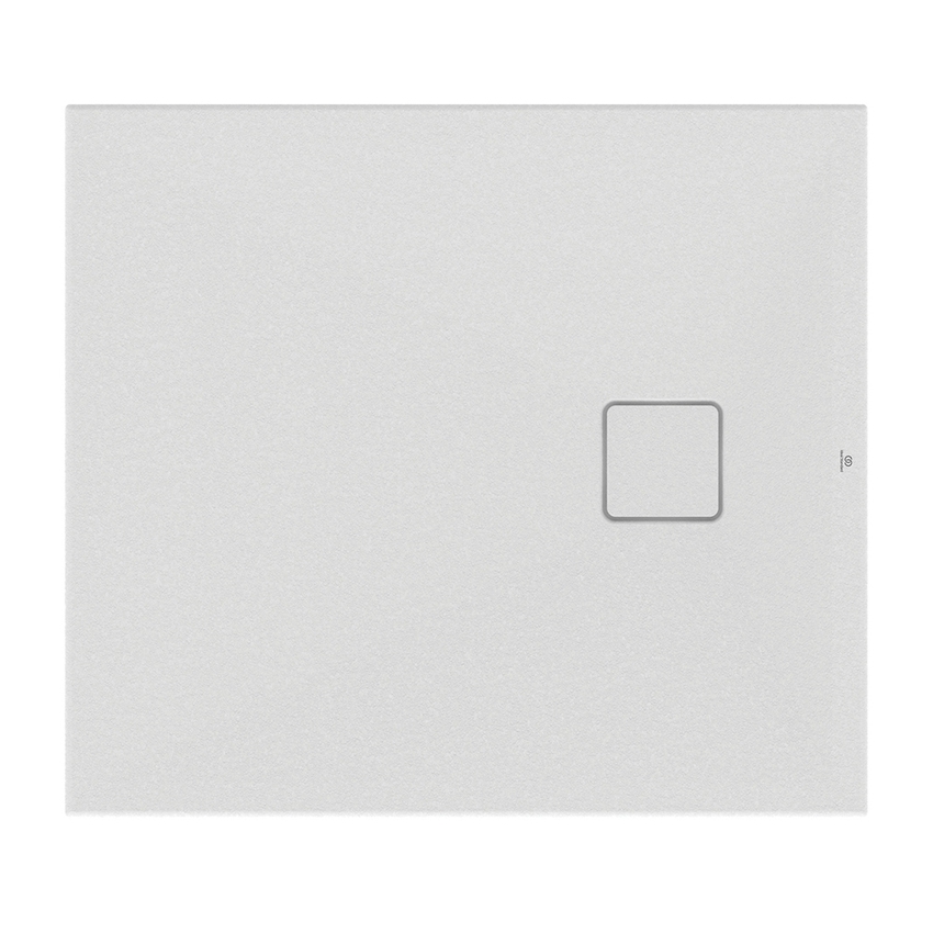 Immagine di Ideal Standard ULTRA FLAT EVO piatto doccia rettangolare L.90 P.80 cm, installazione sopra pavimento o filo pavimento, in StoneTech, antiscivolo, con scarico sul lato corto, colore bianco seta finitura opaco T5444FO
