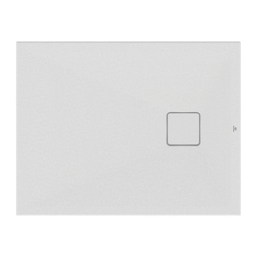 Immagine di Ideal Standard ULTRA FLAT EVO piatto doccia rettangolare L.90 P.70 cm, installazione sopra pavimento o filo pavimento, in StoneTech, antiscivolo, con scarico sul lato corto, colore bianco seta finitura opaco T5446FO