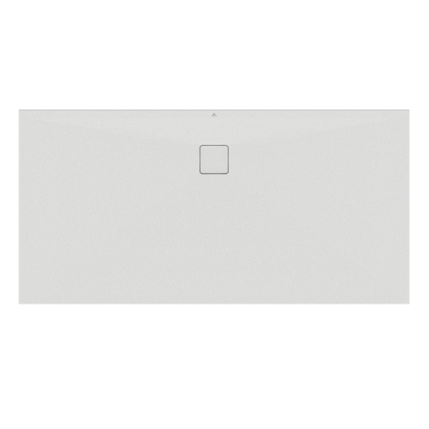 Immagine di Ideal Standard ULTRA FLAT EVO piatto doccia rettangolare L.180 P.90 cm, installazione sopra pavimento o filo pavimento, in StoneTech, antiscivolo, con scarico sul lato lungo, colore bianco seta finitura opaco T5428FO