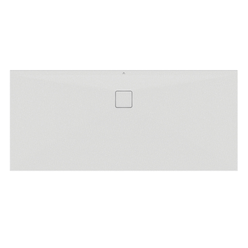 Immagine di Ideal Standard ULTRA FLAT EVO piatto doccia rettangolare L.180 P.80 cm, installazione sopra pavimento o filo pavimento, in StoneTech, antiscivolo, con scarico sul lato lungo, colore bianco seta finitura opaco T5429FO