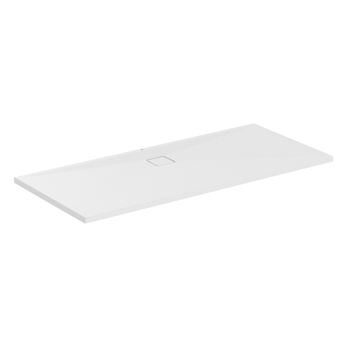 Immagine di Ideal Standard ULTRA FLAT EVO piatto doccia rettangolare L.180 P.80 cm, installazione sopra pavimento o filo pavimento, in StoneTech, antiscivolo, con scarico sul lato lungo, colore bianco seta finitura opaco T5429FO