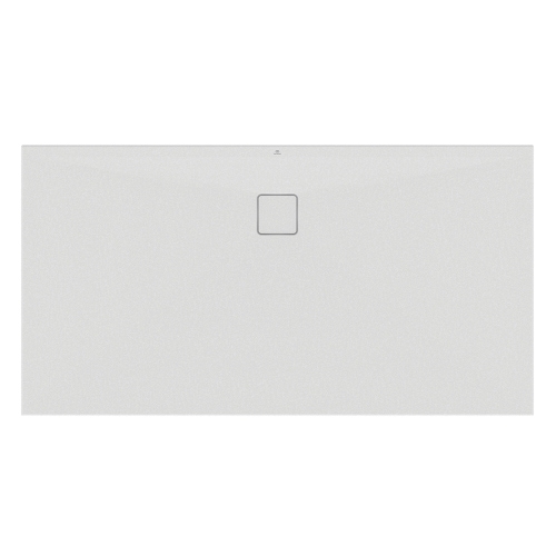 Immagine di Ideal Standard ULTRA FLAT EVO piatto doccia rettangolare L.170 P.90 cm, installazione sopra pavimento o filo pavimento, in StoneTech, antiscivolo, con scarico sul lato lungo, colore bianco seta finitura opaco T5430FO