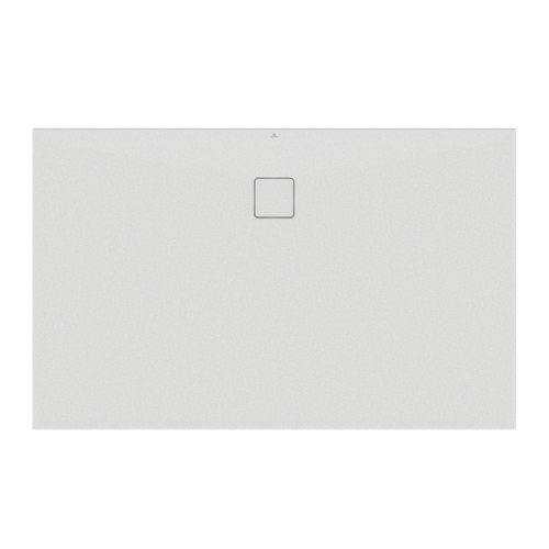 Immagine di Ideal Standard ULTRA FLAT EVO piatto doccia rettangolare L.160 P.100 cm, installazione sopra pavimento o filo pavimento, in StoneTech, antiscivolo, con scarico sul lato lungo, colore bianco seta finitura opaco T5533FO