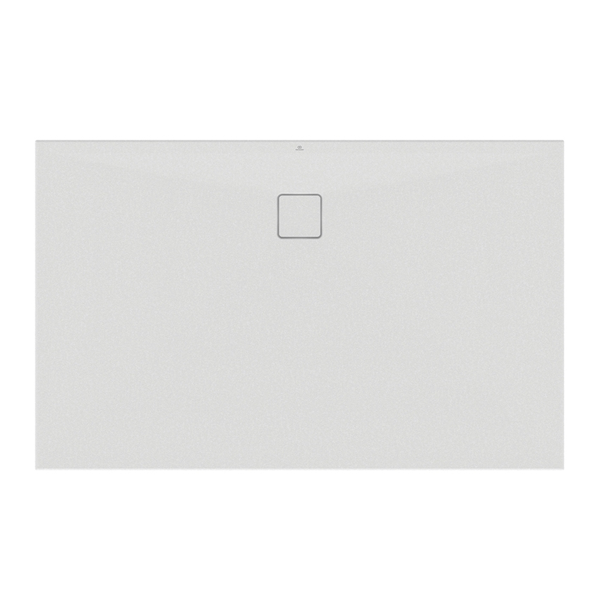 Immagine di Ideal Standard ULTRA FLAT EVO piatto doccia rettangolare L.160 P.100 cm, installazione sopra pavimento o filo pavimento, in StoneTech, antiscivolo, con scarico sul lato lungo, colore bianco seta finitura opaco T5533FO