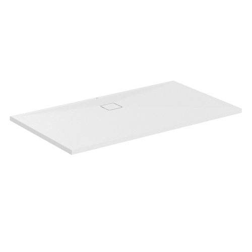 Immagine di Ideal Standard ULTRA FLAT EVO piatto doccia rettangolare L.160 P.90 cm, installazione sopra pavimento o filo pavimento, in StoneTech, antiscivolo, con scarico sul lato lungo, colore bianco seta finitura opaco T5432FO