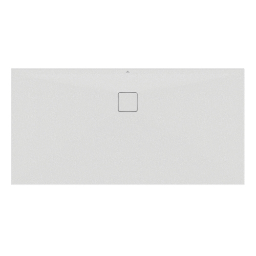 Immagine di Ideal Standard ULTRA FLAT EVO piatto doccia rettangolare L.160 P.80 cm, installazione sopra pavimento o filo pavimento, in StoneTech, antiscivolo, con scarico sul lato lungo, colore bianco seta finitura opaco T5433FO