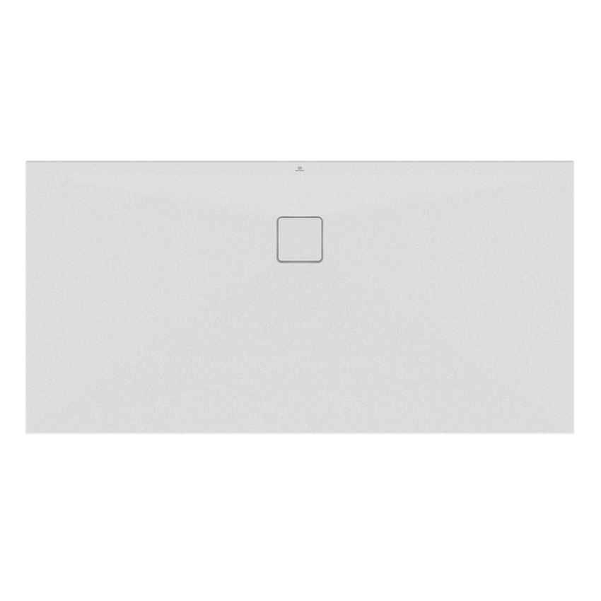 Immagine di Ideal Standard ULTRA FLAT EVO piatto doccia rettangolare L.160 P.80 cm, installazione sopra pavimento o filo pavimento, in StoneTech, antiscivolo, con scarico sul lato lungo, colore bianco seta finitura opaco T5433FO