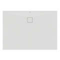 Immagine di Ideal Standard ULTRA FLAT EVO piatto doccia rettangolare L.140 P.100 cm, installazione sopra pavimento o filo pavimento, in StoneTech, antiscivolo, con scarico sul lato lungo, colore bianco seta finitura opaco T5532FO