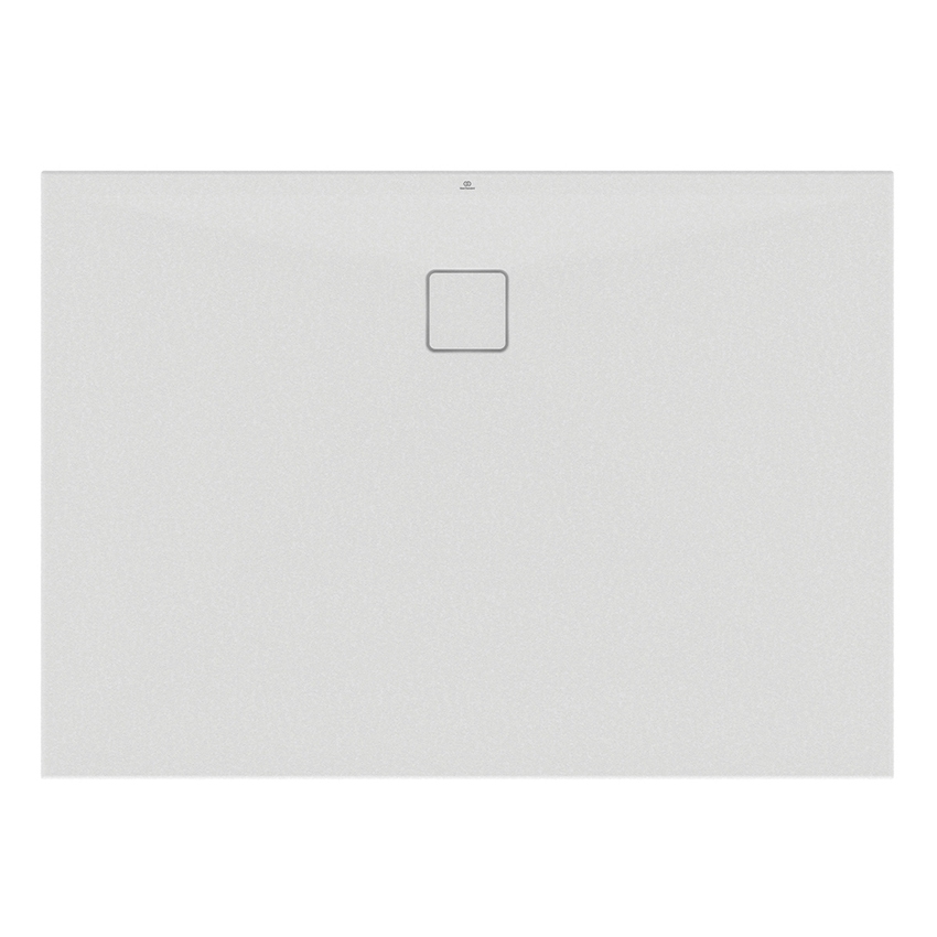 Immagine di Ideal Standard ULTRA FLAT EVO piatto doccia rettangolare L.140 P.100 cm, installazione sopra pavimento o filo pavimento, in StoneTech, antiscivolo, con scarico sul lato lungo, colore bianco seta finitura opaco T5532FO