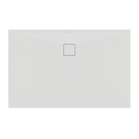 Immagine di Ideal Standard ULTRA FLAT EVO piatto doccia rettangolare L.140 P.90 cm, installazione sopra pavimento o filo pavimento, in StoneTech, antiscivolo, con scarico sul lato lungo, colore bianco seta finitura opaco T5434FO