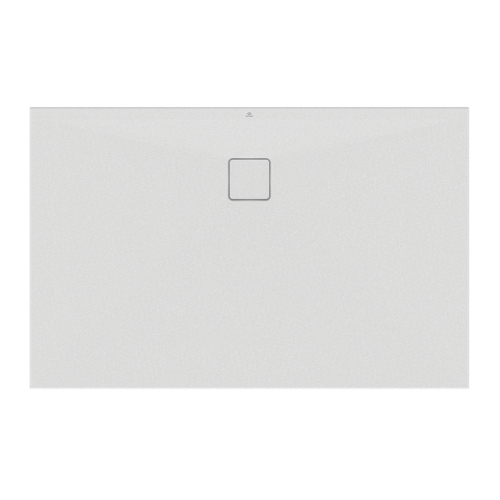 Immagine di Ideal Standard ULTRA FLAT EVO piatto doccia rettangolare L.140 P.90 cm, installazione sopra pavimento o filo pavimento, in StoneTech, antiscivolo, con scarico sul lato lungo, colore bianco seta finitura opaco T5434FO