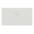 Immagine di Ideal Standard ULTRA FLAT EVO piatto doccia rettangolare L.140 P.80 cm, installazione sopra pavimento o filo pavimento, in StoneTech, antiscivolo, con scarico sul lato lungo, colore bianco seta finitura opaco T5435FO