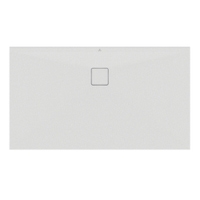 Immagine di Ideal Standard ULTRA FLAT EVO piatto doccia rettangolare L.140 P.80 cm, installazione sopra pavimento o filo pavimento, in StoneTech, antiscivolo, con scarico sul lato lungo, colore bianco seta finitura opaco T5435FO