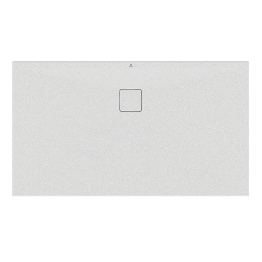 Immagine di Ideal Standard ULTRA FLAT EVO piatto doccia rettangolare L.140 P.80 cm, installazione sopra pavimento o filo pavimento, in StoneTech, antiscivolo, con scarico sul lato lungo, colore bianco seta finitura opaco T5435FO