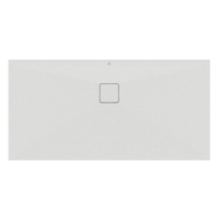 Immagine di Ideal Standard ULTRA FLAT EVO piatto doccia rettangolare L.140 P.70 cm, installazione sopra pavimento o filo pavimento, in StoneTech, antiscivolo, con scarico sul lato lungo, colore bianco seta finitura opaco T5436FO