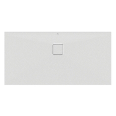 Immagine di Ideal Standard ULTRA FLAT EVO piatto doccia rettangolare L.140 P.70 cm, installazione sopra pavimento o filo pavimento, in StoneTech, antiscivolo, con scarico sul lato lungo, colore bianco seta finitura opaco T5436FO