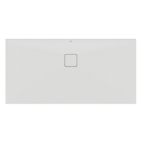 Immagine di Ideal Standard ULTRA FLAT EVO piatto doccia rettangolare L.140 P.70 cm, installazione sopra pavimento o filo pavimento, in StoneTech, antiscivolo, con scarico sul lato lungo, colore bianco seta finitura opaco T5436FO