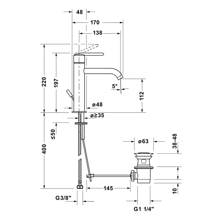 Immagine di Duravit BALCOON miscelatore monocomando H.20 cm per lavabo, MinusFlow e FreshStart, con scarico, finitura cromo BA1023001010