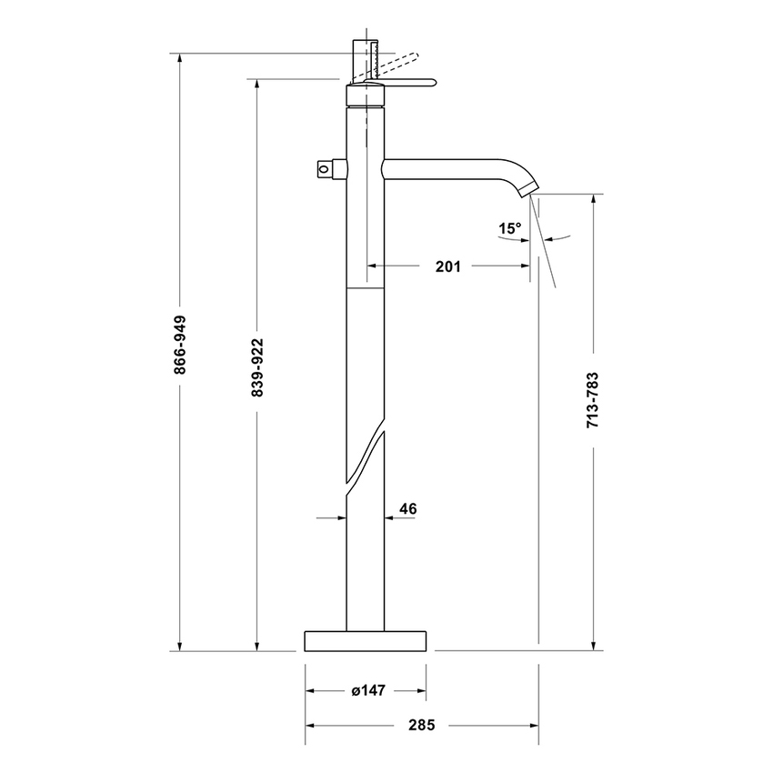 Immagine di Duravit BALCOON miscelatore monocomando a pavimento per vasca, con doccetta, deviatore, supporto doccetta e flessibile, senza corpo incasso, finitura cromo BA5250000010