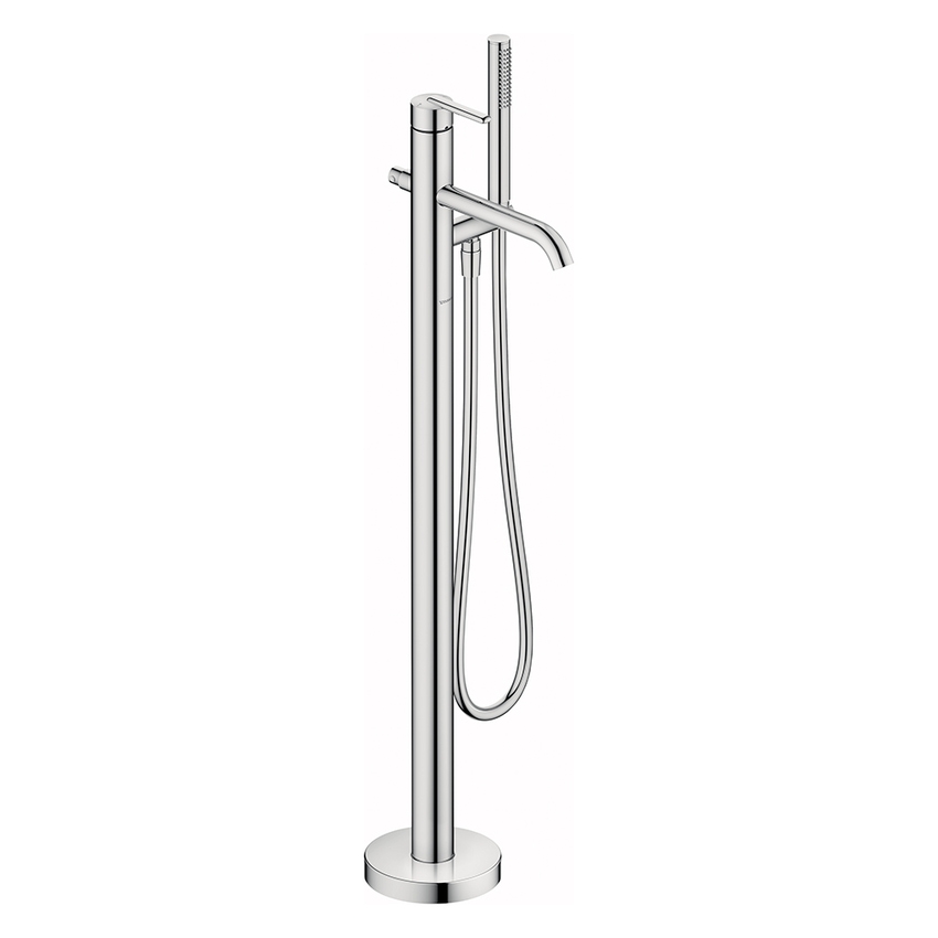 Immagine di Duravit BALCOON miscelatore monocomando a pavimento per vasca, con doccetta, deviatore, supporto doccetta e flessibile, senza corpo incasso, finitura cromo BA5250000010