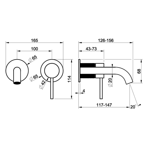 Immagine di Gessi 316 TRAME miscelatore lavabo a parete P.16 cm, senza scarico, finitura steel brushed 54383#239