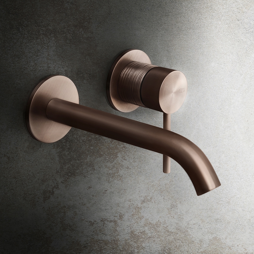 Immagine di Gessi 316 TRAME miscelatore lavabo a parete P.16 cm, senza scarico, finitura steel brushed 54383#239