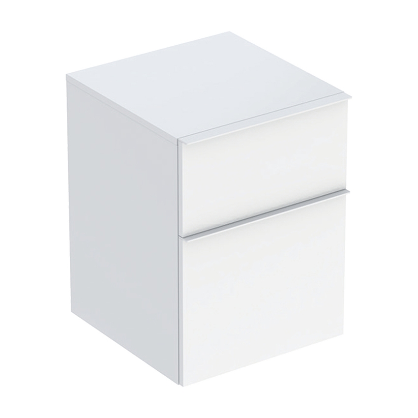 Immagine di Geberit ICON mobile laterale sospeso L.45 cm, con 2 cassetti a chiusura ammortizzata, maniglia colore bianco finitura opaco, corpo colore bianco finitura lucido 502.315.01.1