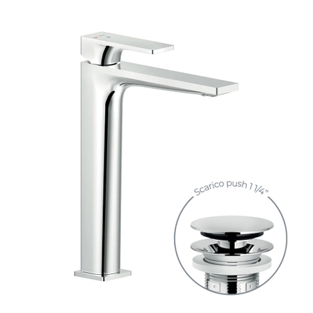 Immagine di Nobili SEVEN miscelatore a bacinella monocomando H.27.5 cm, con scarico push 1 1/4", a risparmio energetico, finitura cromo SEE124128/2CR