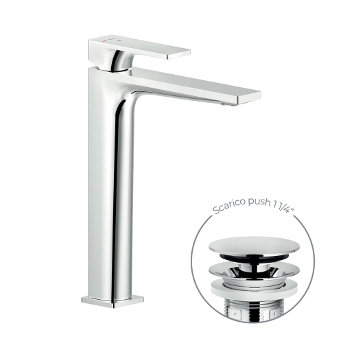 Immagine di Nobili SEVEN miscelatore a bacinella monocomando H.27.5 cm, con scarico push 1 1/4", a risparmio energetico, finitura cromo SEE124128/2CR