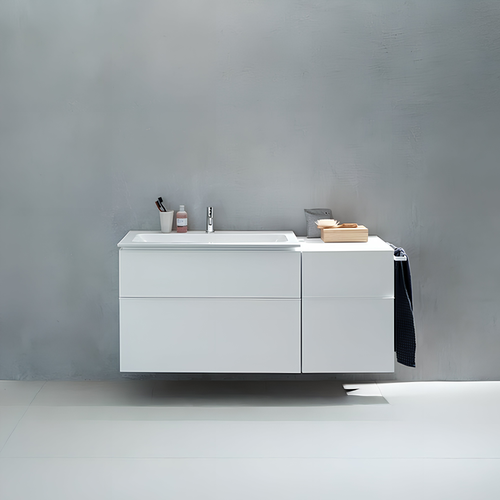 Immagine di Geberit ICON set L.90 cm con lavabo monoforo, colore bianco finitura lucido, mobile sottolavabo e mobile laterale sospesi con 2 cassetti, colore bianco finitura lucido 502.305.01.1-502.315.01.1-501.845.00.1