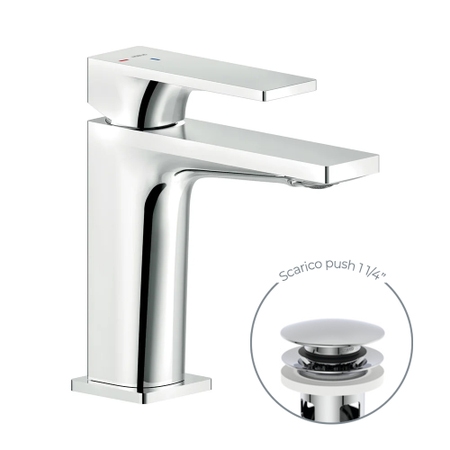 Immagine di Nobili SEVEN miscelatore lavabo monocomando, H.15.5 cm, con scarico 1 1/4” push, a risparmio energetico, finitura cromo SEE124118/2CR