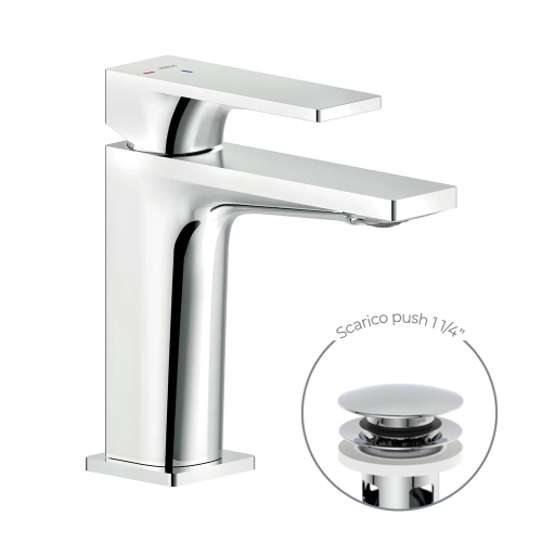 Immagine di Nobili SEVEN miscelatore lavabo monocomando, H.15.5 cm, con scarico 1 1/4” push, a risparmio energetico, finitura cromo SEE124118/2CR