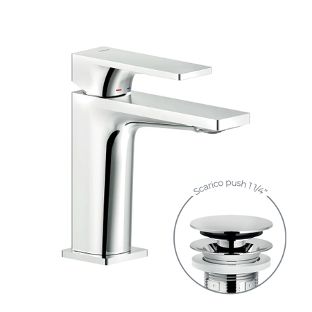 Immagine di Nobili SEVEN miscelatore lavabo monocomando, H.15.5 cm, con scarico 1 1/4” push, senza scarico, finitura cromo SE124118/2CR