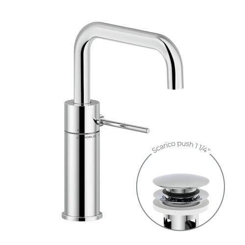 Immagine di Nobili VELIS miscelatore monocomando per lavabo H.25 cm, con scarico 1 1/4" push, finitura cromo VE125118/2CR