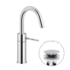 Immagine di Nobili VELIS miscelatore monocomando lavabo H.28 cm, con scarico 1 1/4” push, finitura cromo VE125138/2CR