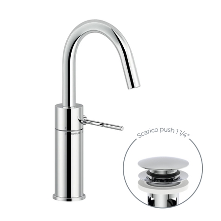 Immagine di Nobili VELIS miscelatore monocomando lavabo H.28 cm, con scarico 1 1/4” push, finitura cromo VE125138/2CR