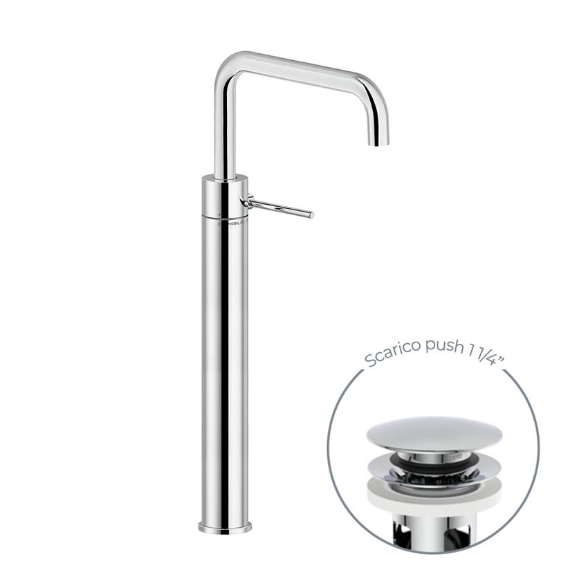 Immagine di Nobili VELIS miscelatore monocomando per bacinella H.46 cm, con scarico 1 1/4” push, finitura cromo VE125128/2CR